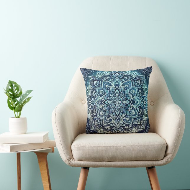 Coussin Design Mandala dégradé bleu (Chaise)