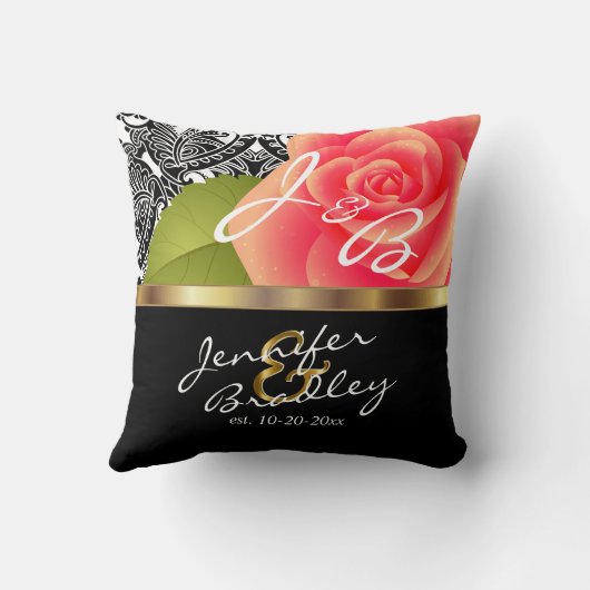 Coussin Design Mariage Rose corail - Personnaliser (Verso)