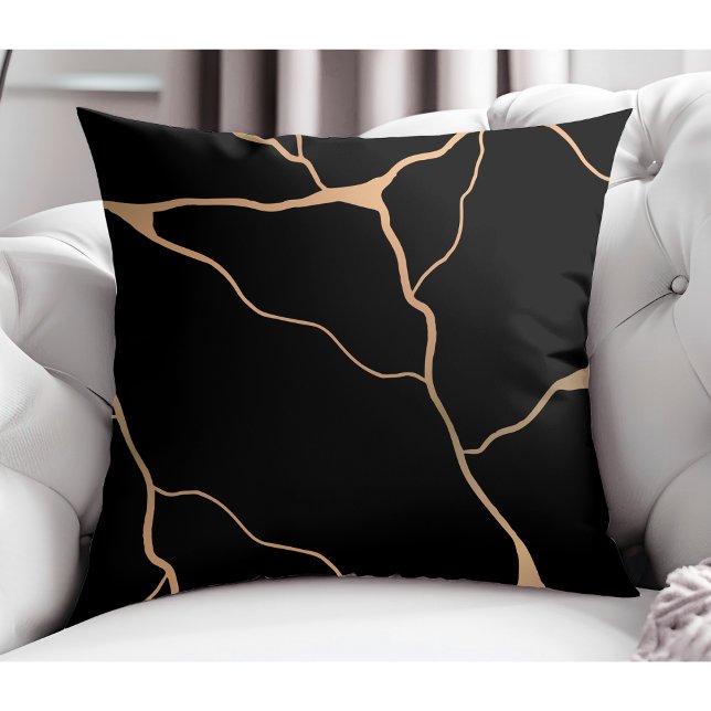 Coussin Design moderne Abstrait Gold Vein Design noir (Créateur téléchargé)