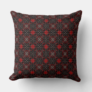 Coussin Design Motif élégant Floral Noir Rouge Orné