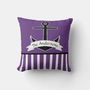 Coussin Design nautique noir violet blanc Personnalisé