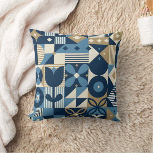 Coussin Design néo-geo avec élégantes couleurs d'or bleu