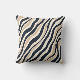 Coussin Design Neutre Crème Beige Charbon Abstrait Wavy