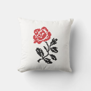 Coussin Design original de fleur à point croisé Rose rou