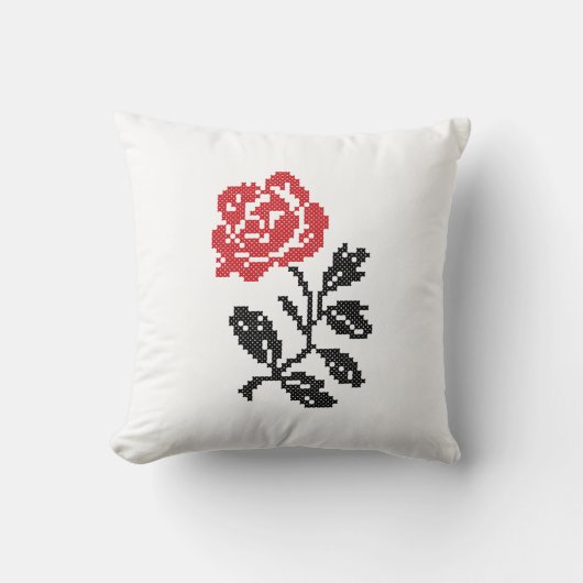 Coussin Design original de fleur à point croisé | Rose rou (Recto)