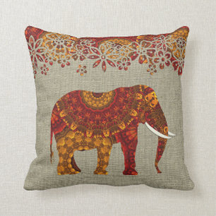 Coussin Design orné d'éléphants indiens décorés