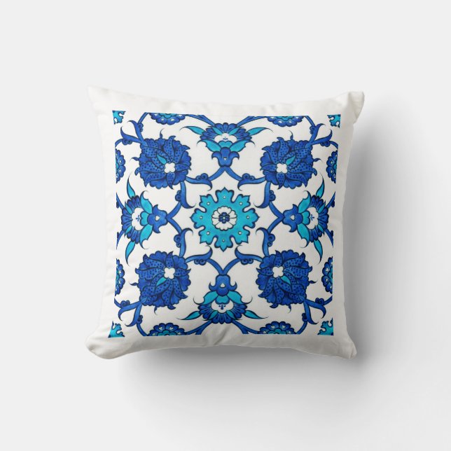 Coussin Design turc ethnique bleu (Recto)