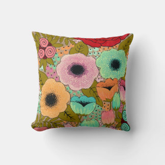 Coussin Designer Peint Fleurs Florales Peinture Fabric