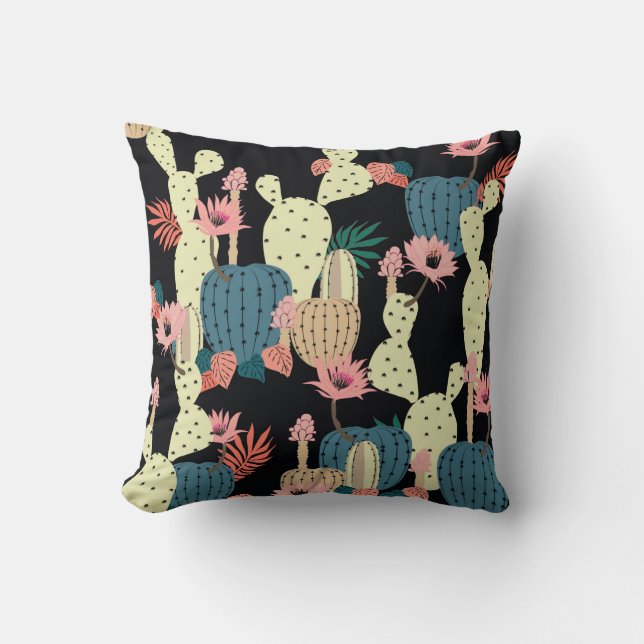 Coussin Dessin à la main Cactus Plante et fleurs Chat sans (Recto)