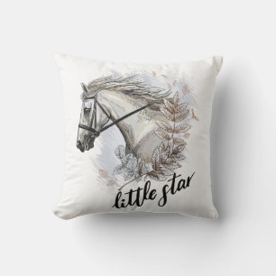Coussin Dessin à la main cheval avec des plantes