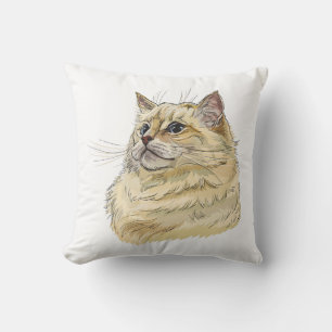 Coussin Dessin à la main d'un chat Ragdoll drôle et duvete