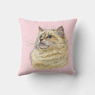 Coussin Dessin à la main d'un chat Ragdoll drôle et duvete