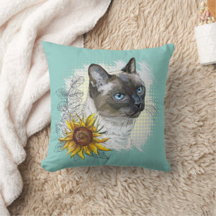 Coussin Dessin à la main d'un chat thaïlandais drôle et mi