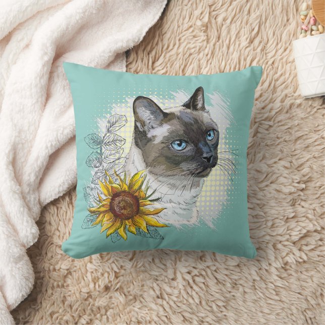 Coussin Dessin à la main d'un chat thaïlandais drôle et mi (Couverture)