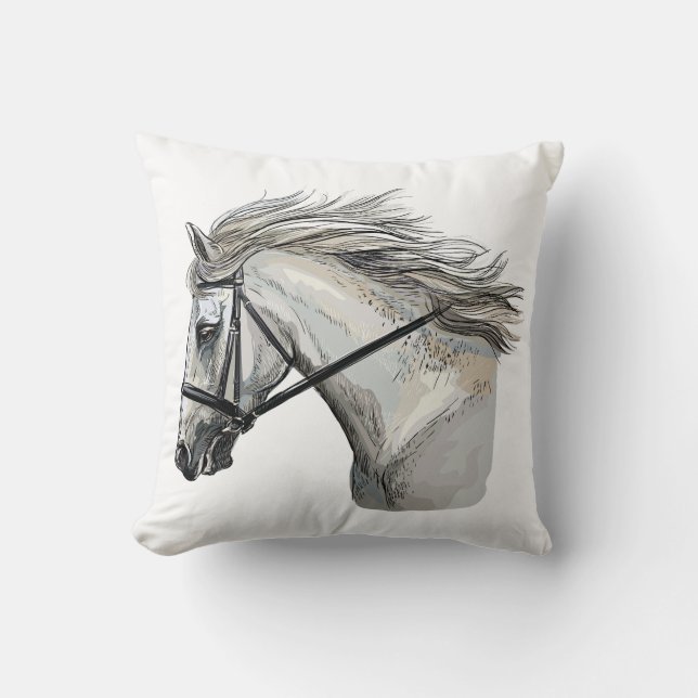 Coussin Dessin à la main d'un cheval avec une bride (Recto)