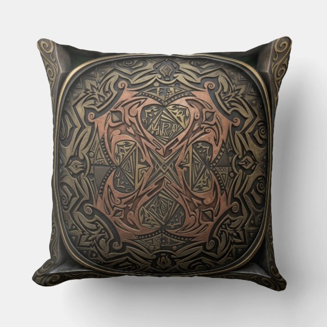 Coussin Dessin à la main en 3D numérique : Mandala en bron (Recto)