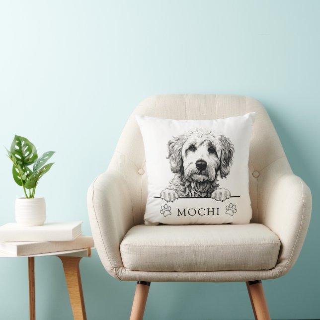 Coussin Dessin à main pour chien Goldendoodle Personnalisé (Chaise)