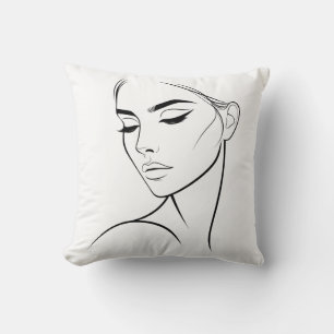 Coussin Dessin à visage féminin d'une ligne no3