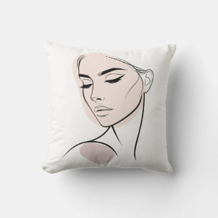 Coussin Dessin à visage féminin d'une ligne no3
