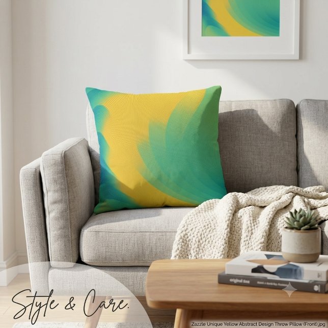 Coussin Dessin Abstrait Jaune Unique (Unique Yellow Abstract Design Throw Pillow)
