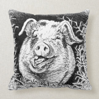 Coussin dessin animal de porc heureux