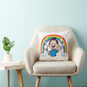 Coussin Dessin animé arc-en-ciel de mascotte de nettoyage