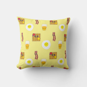 Coussin Dessin animé de bacon, d'œufs et de gaufres mignon
