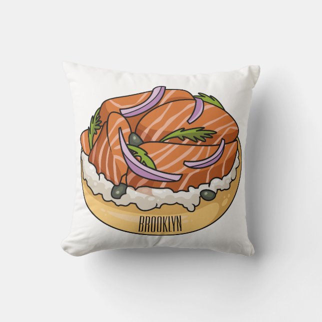 Coussin dessin animé de bagel saumon (Recto)