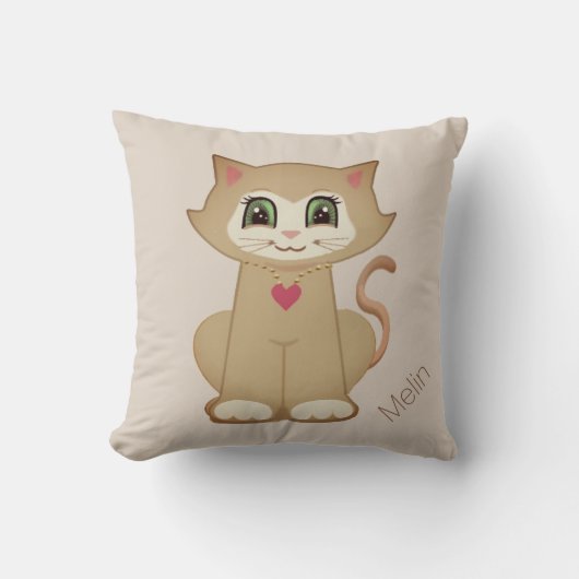 Coussin Dessin animé de chaton mignon sur fond beige (Recto)