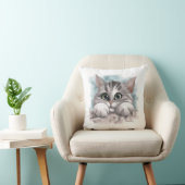 Coussin Dessin animé de chaton tabby gris adorable (Chaise)
