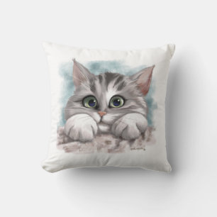 Coussin Dessin animé de chaton tabby gris adorable
