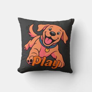 Coussin Dessin animé de chiot mignon et joueur avec typogr