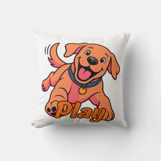 Coussin Dessin animé de chiot mignon et joueur avec typogr