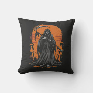 Coussin Dessin animé de la Faucheuse dans un cimetière au