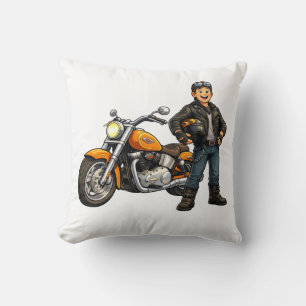 Coussin Dessin animé de motard avec art de pilote de moto 