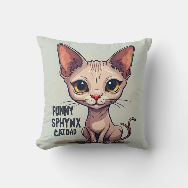 Coussin Dessin animé de papa chat Sphynx drôle (Recto)