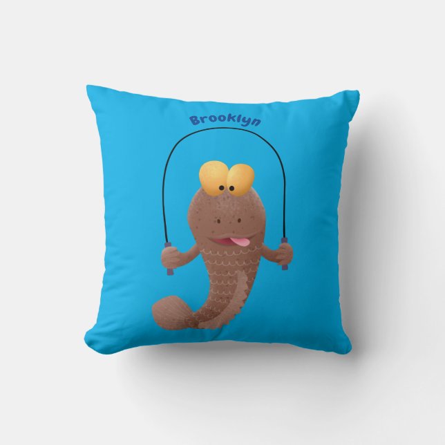 Coussin Dessin animé drôle de poisson mudskipper sautant   (Recto)