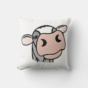 Coussin dessin animé vache noir blanc rose baiser gris ani