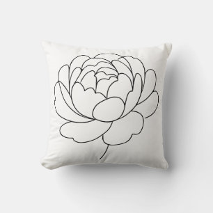 Coussin Dessin au trait de pivoine minimaliste en fleurs