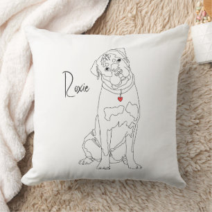 Coussin Dessin au trait de Rottweiler avec nom