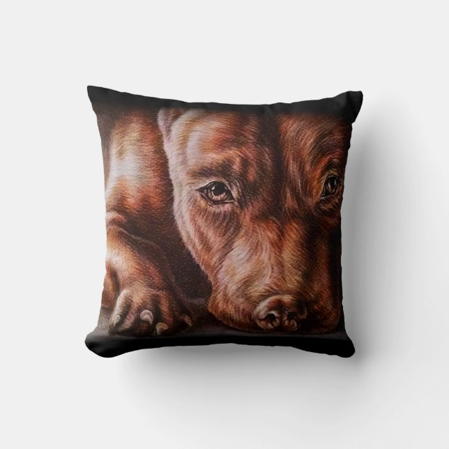 Coussin Dessin Brown de visage de pitbull de chien de (Recto)