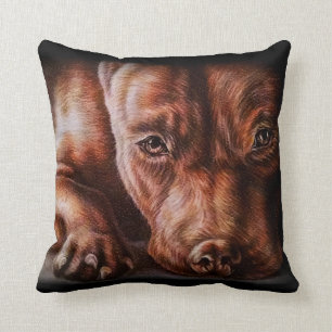 Coussin Dessin Brown de visage de pitbull de chien de