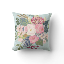 Dessin Chambre_Bleu clair_Coussin floral défraîchi