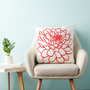 Coussin Dessin Chrysanthemum - Rouge sur blanc