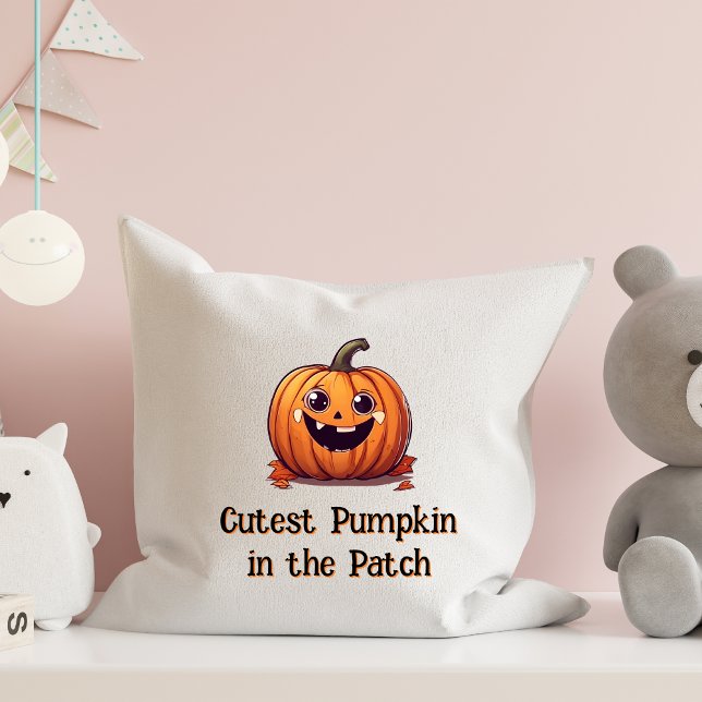 Coussin Dessin Citrouille Cutest Halloween Orange Texte (Créateur téléchargé)
