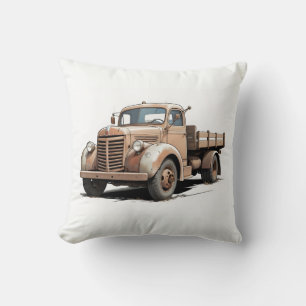 Coussin Dessin cool d'un vieux camion plat/brown à plateau