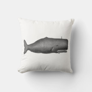 Coussin Dessin de baleine vintage du 19e siècle N