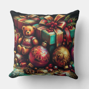 Coussin Dessin de calque de Noël Ours Cadeau Bonbons Ornem