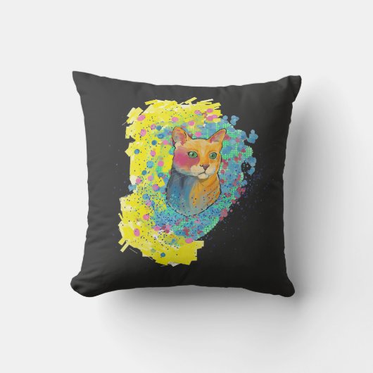 Coussin dessin de chat coloré (Recto)