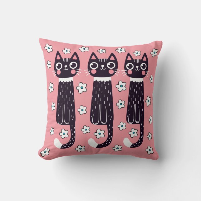 Coussin Dessin de chat noir fantaisiste et original (Recto)